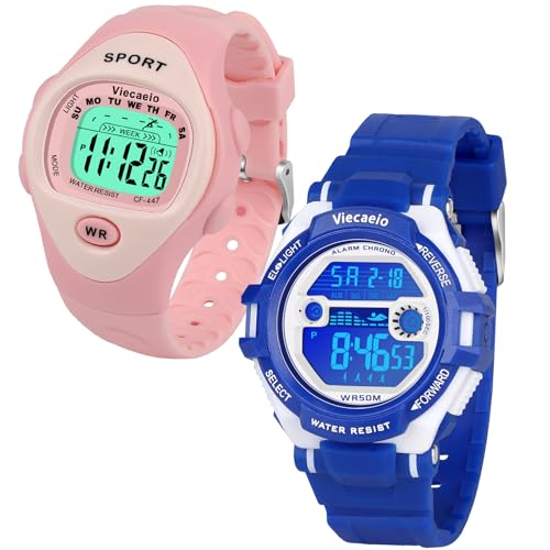 Kids Shock and Water Resistant Sports Watch 2 Piece Gift Set for Boys and Girls