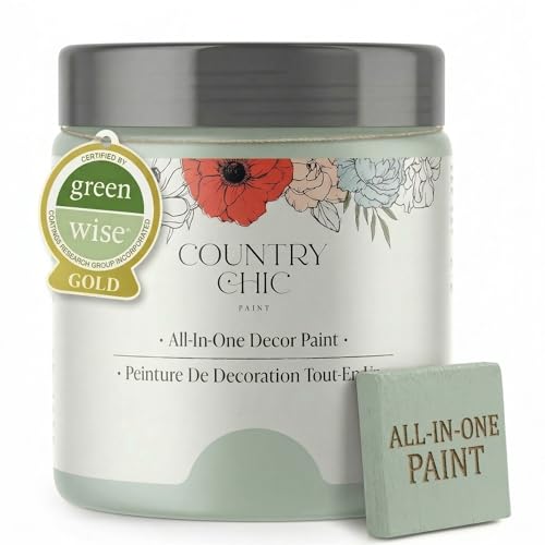 Country Chic All-in-One Chalk Paint for Furniture, Cabinets, Home Decor, Eco-Friendly, Matte Finish, Built-In Primer & Top Coat for Wood, Metal - No Wax Needed (Happy Hour (Mint Green), Sample (4 oz)) -