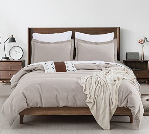 DAUAOTO Bedding Duvet Cover 104"X96" California King Size Set Washed Cotton, Grayish Beige