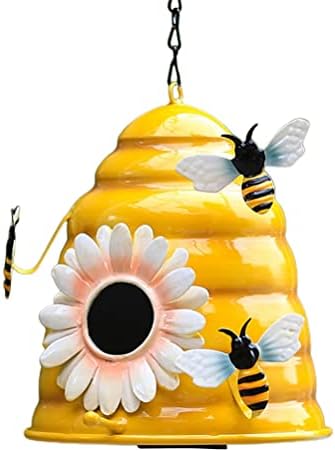 Beehive Bird Houses, Iron Hanging Decorative Outdoor Bird House, Outside Hummingbird House Nest with Bee Decor for Garden Window Outdoor Home Decoration