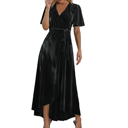 Vestido de graduación 2026 para mujer, estilo bohemio, cuello en V, con volantes, estampado floral, Negro, XXL
