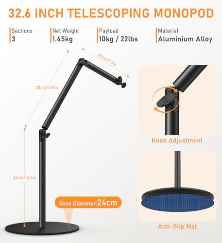 Soporte para cámara DSLR luz y móvil con base redonda estable de metal 4