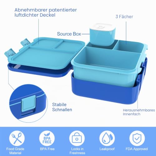 hombrima Lunchboxen, Bento Lunchbox Frischhaltedose mit Multi-Fächern für Jungen Mädchen Kinder Erwachsene Arbeit Schule Picknick Outdoor – Ansicht 2