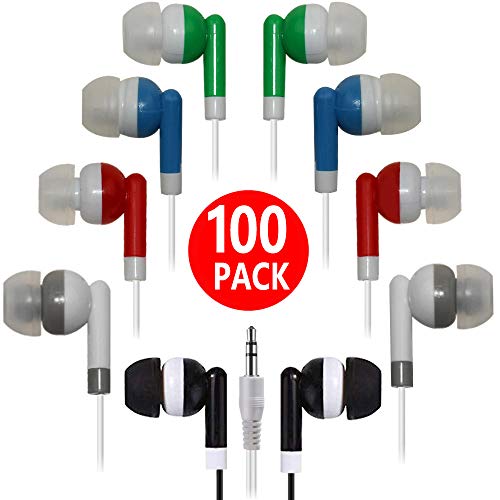 Bulk Earbuds 100 Pack Multi Colored for Classroom,HONGZAN Wholesale Earbuds Headphones Earphones