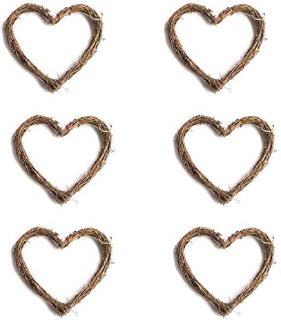 4" Heart Wooden Wreath Ring Grapevine Rattan Vine Branch Wreath for DIY Crafts Holiday Party Decor 6pcs