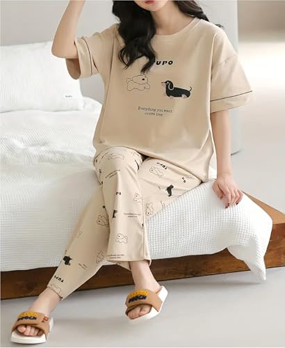 Image of Louis Luxe Womens Korean Night Dress|| Full Pyjama Set || Korean Nightsuit ||Women Nightwear ||Round Neck Full Sleeve Nightsuit || Loungewear || Everyday Nightdress (ND-11)