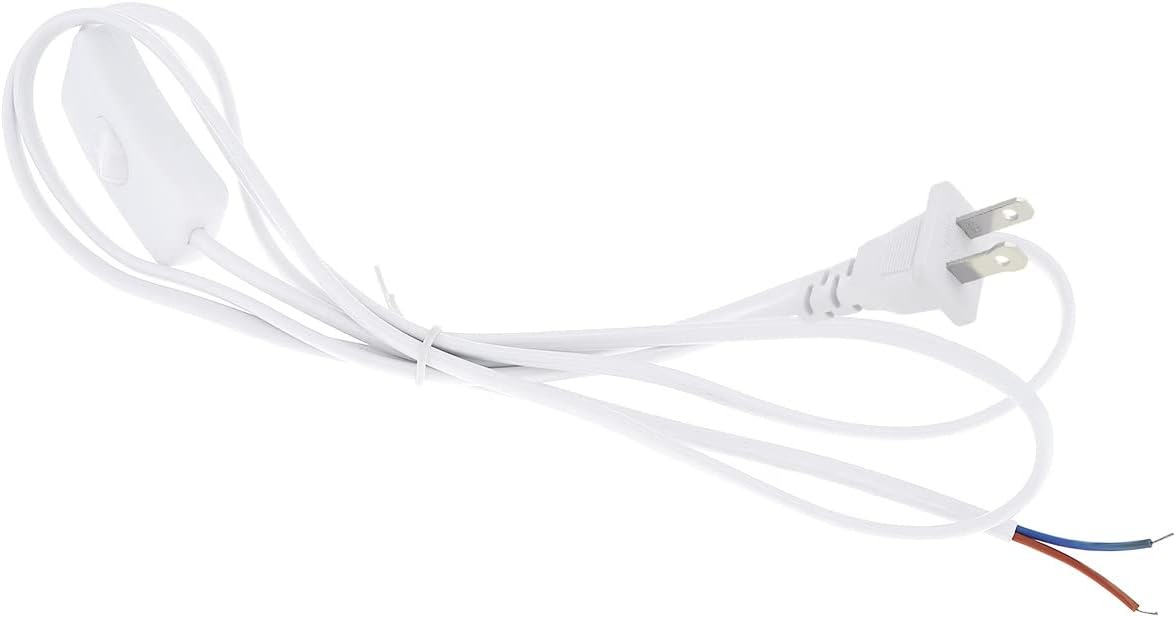RTNLIT 4-Pack 6Ft Lamp Cord with Switch Button and Molded Plug, Stripped Ends Ready for Wiring(1.8m, White)