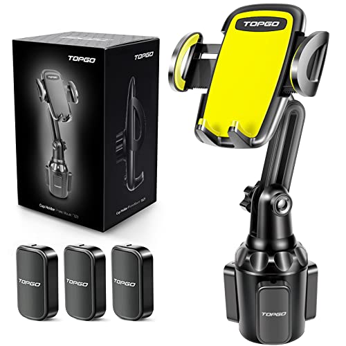TOPGO Car Cup Holder Phone Mount Adjustable Pole Automobile Cup Holder Smart Phone Cradle Car Mount for iPhone 11 Pro/XR/XS Max/X/8/7 Plus/6s/Samsung S10/Note 9/S8 Plus/S7 Edge (Yellow, 11 Inch)