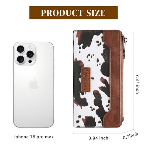 Cow Print Wallets for Women Slim Bifold Credit Card Holder - Card Cases Wallet with Smooth Zipper, Coin Pocket & ID Window - Money Organizer Cash Wallet, Signature Brown4