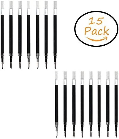 15 Pcs Black Gel Pen Refills Medium Piont for Retractable Gel Rollerball Pens Smooth Writing Long Lasting 0.7MM