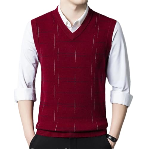 Men Wool Knit Tank Sleeveless Sweater Thick Basic V Neck Plaids Retro Jumpers Tops