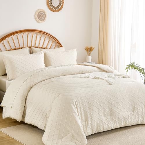 Edredón beige matrimonial jacquard de 7 piezas Yiran para cama completa 2