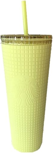 Starbucks Meadow Yellow Grid Soft Touch Vaso Venti de 24 onzas