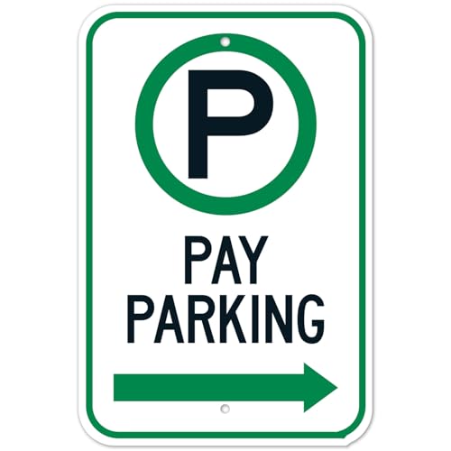 Pay Parking Right Arrow Aluminum Tin Sign 12×8 Inch, Home Business Parking Wall Plaque
