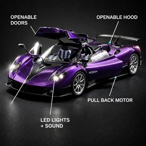 Image of Pagani Zonda Roadster 1:24 Scale Die-Cast Car Model Purple - Open-Top Butterfly Doors Pull-Back Alloy Italian Handcrafted Hypercar Collectible Toy