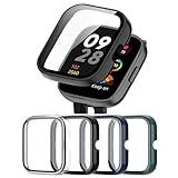 RiYHM Custodia protettiva per Xiaomi Redmi Watch 3, [confezione da 4] paraurti rigido in policarbonato e pellicola in vetro temperato accessori di ricambio per smartwatch Redmi Watch 3