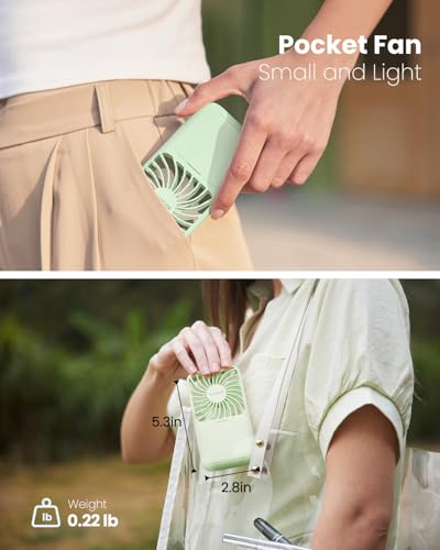 Image of Gaiatop Mini Handheld Fan - 3 Speeds, 2000mAh USB Rechargeable Portable Fan with LED Lighted Makeup Mirror and Stand, Small Personal Fan Ideal for Outdoor Travel, Gifts for Women & Girls (Green)