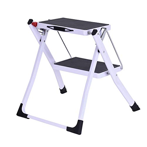 Naiflowers 2 Step Ladder Folding Step Stool Stepladders Metal Stool Ladder Lightweight Heavy Duty Multi Purpose Portable Folding Home Ladder with Anti-Slip Platform (White)