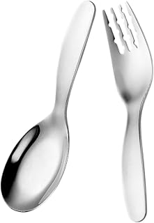 HONMEET 1 Conjunto De Colher E Garfo Para Crianças Talheres Para Crianças Pequenas Utensílios Para Autoalimentação Colher De Sopa Utensílios De Aço Inoxidável Para Bebês Colheres De