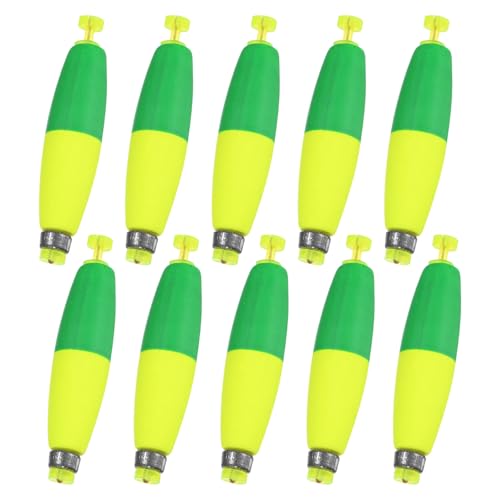 M METERXITY 10-Pack Fishing Bobbers Floats, 3 Inch EVA Foam Weighted Bobbers for Crappie/Bluegill/Trout Bass/Catfish, Clip-on Floats Slip Corks Floaters Strong Buoys [Green & Yellow]