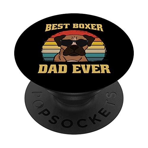 Best Boxer Dog Dad Father Papa Ever Puppy Funny Retro PopSockets Swappable PopGrip, Black