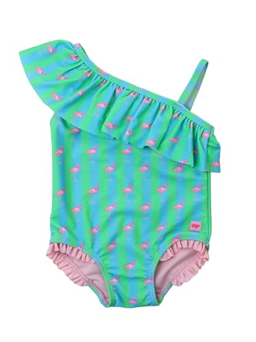 Image of RuffleButts Girls UPF50+ Sun Protection One Shoulder Single Ruffle One Piece Swimsuit