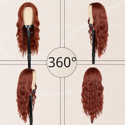 Long Auburn Wig for Women 26 Inch Middle Part Wavy Women Charming Wigs Realistic Natural Looking Synthetic Heat Resistant Fiber Wig for Daily Party Use - Image 5