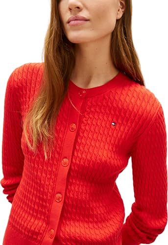 Tommy Hilfiger Damen Strickjacke Cardigan Zopfmuster, Rot (Fireworks), L 3