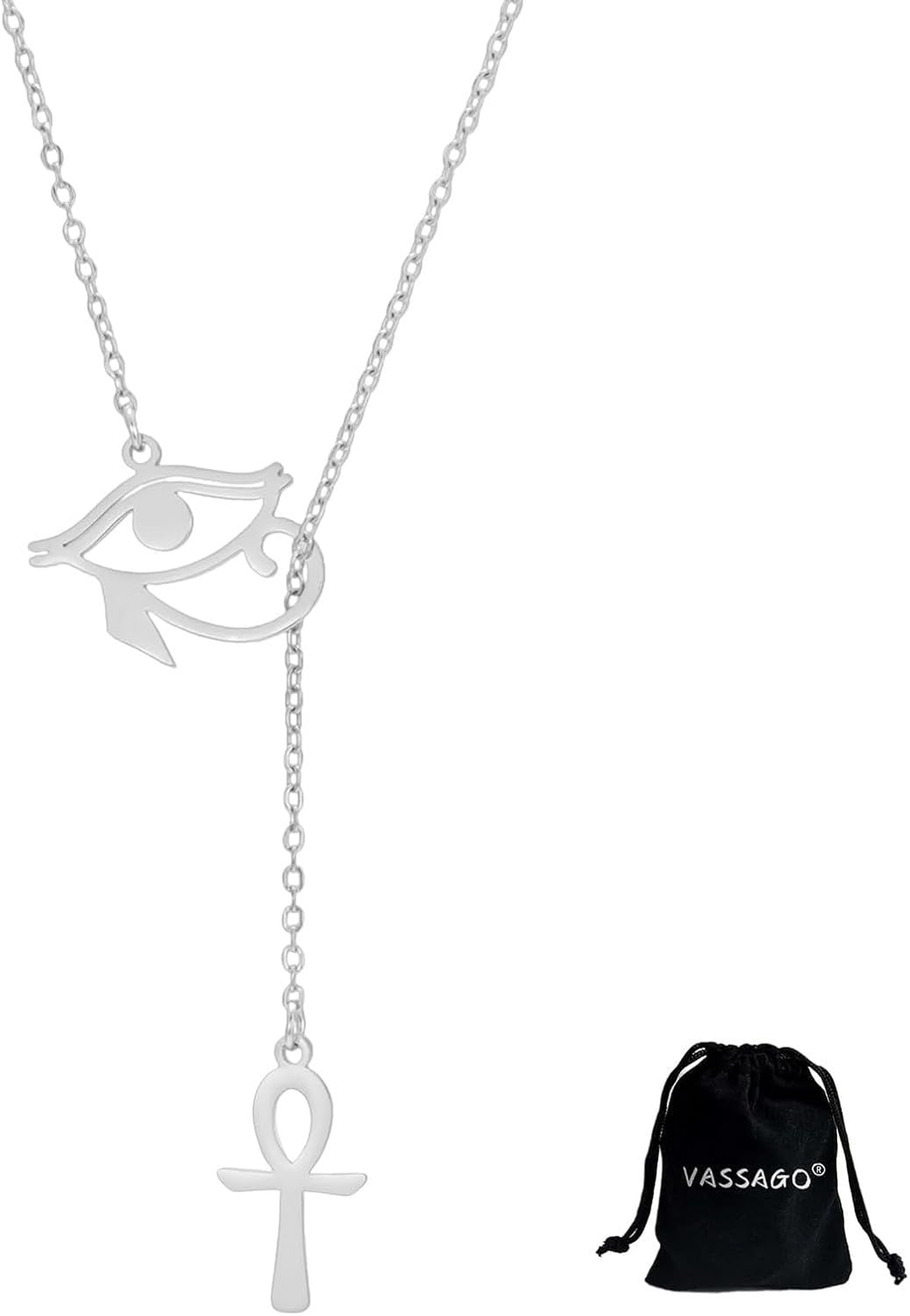 LGBBTI Ankh Cross Pendant Necklace for Men Women Eye of Horus Protection Jewelry Stainless Steel Ancient Egyptian Amulet Necklace, Silver Eye of Horus with Ankh Necklace 2