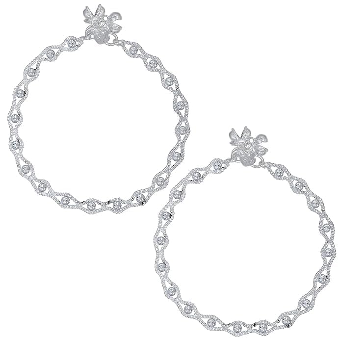 fashion accessories Anklet Artificial Exclusive Silver Plated Alloy Stud Payal White with Ghungroo Trendy Fashion Pajeb Payal/Anklet for Women and Girls, + 1 PAIR TOERING (002)