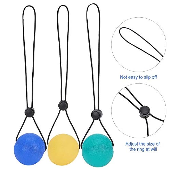 Silicone handle squeeze, with cord Antistress balls, hand trainer Finger trainer 3 pieces hand balls Climbing ball hand training device for pressure relief(Yellow15Blue30Green35 /