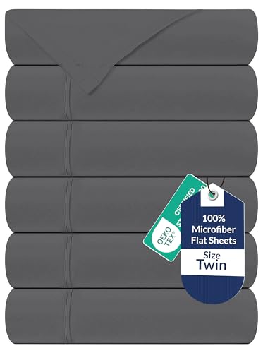 Image of Royale Linens 6 Pack Bulk Flat Sheet Set - Top Sheets - Soft 1800 Microfiber - Wrinkle & Stain Resistant - for Hotel, Massage Table, Hospital, Dorm - Twin Flat Sheet Sold Separately (Twin, Grey)