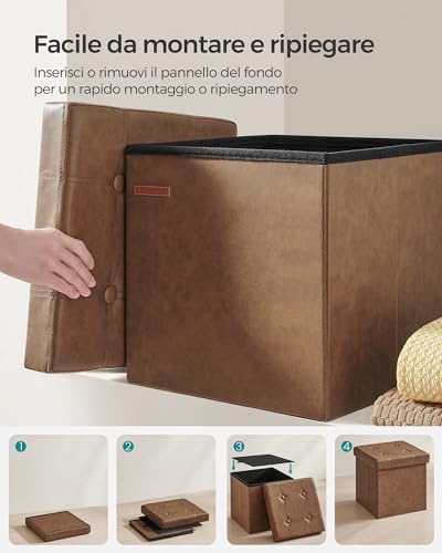 SONGMICS Puof Contenitore da 38 cm, Cassapanca Pieghevole, Poggiapiedi, PU, Portante di 300 kg, per Ingresso, Soggiorno, Camera da Letto, Marrone Caffè LSF030K11 - Immagine 5