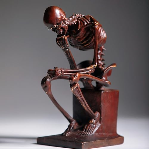Bronze Skeleton Thinker Sculpture, Halloween Skull Art Decoration, Abstract Home Decor Statue Skeleton Thinker Bronze Statues Sculptures Home Decor Skeleton Decor Grim Reaper