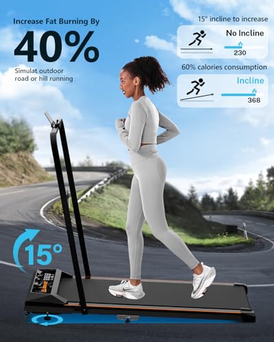 Walking Pad with Incline, 4 in 1 Under Desk Treadmill for Walking and Jogging, Portable Walking Treadmill with Remote Control Lanyard for Home, 2.5HP Low-Noise in LED Display