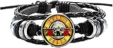 TCB Creations Roses N Guns Rock Band Logo Glass Domed Braided Leather Bracelet