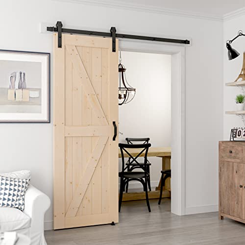 LDB_BUILDING Sliding Barn Door with Hardware Included 36in x 84in Single Door + 6.6ft Hardware Kit + Handle + Floor Guide Single Track Easy Installation Natural