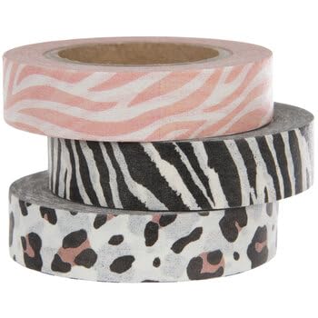 Juego surtido de cintas washi con estampado animal rosa y negro, 3 carretes