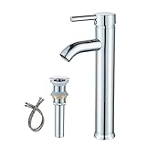 Bathroom Sink Faucet Chrome Modern Sing Handle One Hole Vessel Sink Faucet with Metal Drain Assembly
