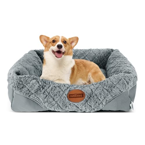 Nobleza Small Dog Bed - Ultra Soft Washable Warm Plush Puppy Bed for Cats and Dogs, Rectangle Grey Pet Sofa With Anti-Slip Bottom, 60x50x18cm