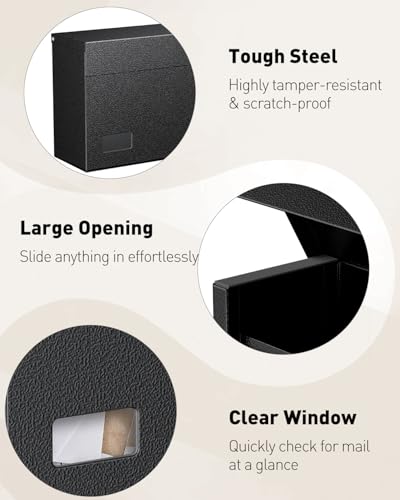 image for Uniclife Wall Mount Mailbox, Mailboxes for Outside, Large Metal Mail B