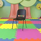 EMMA + OLIVER Black Ergonomic Shell Stack Chair with Black Frame and 16' H Seat