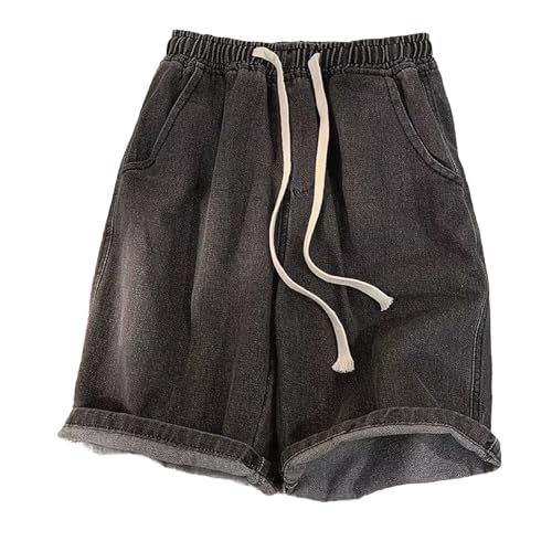 Genérico Jeans Hombre Regular Fit Cortos Corte Amplio Pantalon Corto Cintura Elástica y Cordón Ajustable Pantalones Corton Corte Recto Bermuda Jeansshort con Cordones Shorts para Hombre