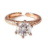 FEIKFEIZ Anello da donna con moissanite da 1,5 carati coltivata in laboratorio, spesso placcato in oro rosa 18 carati, anello aperto regolabile, anello di fidanzamento, regalo di gioielli