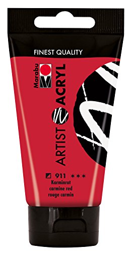 Marabu 12200002911 - Artist Acryl karminrot 75 ml, feine Acrylfarbe in Künstlerqualität, auf Wasserbasis, pastose Konsistenz, hoch pigmentiert, sehr gute Brillanz und Deckkraft