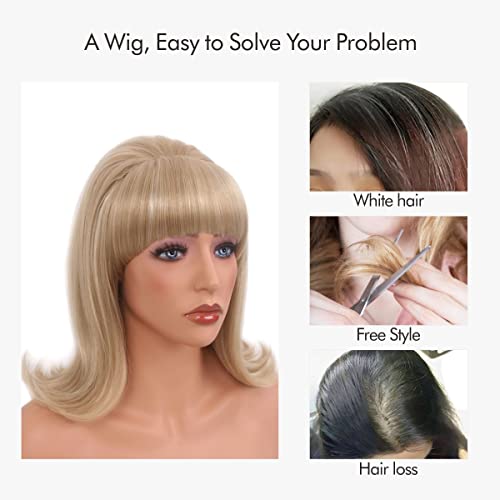 Medisifa Blonde Highlight 60S Beehive Wigs For Women Pinup Pelucas 50S Synthetic Hair Wig For Women Ladies Daily Used Costume Cosplay Fancy Dress 1960S 1950S Retro Wigs #TOP5