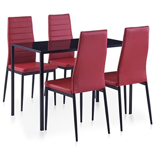 vidaXL Essgruppe 5-TLG. Esszimmertisch Esstischset Esszimmergarnitur Küchentisch Esszimmer Stuhl Tisch Set Sitzgruppe Esstisch mit 4 Stühlen Weinrot