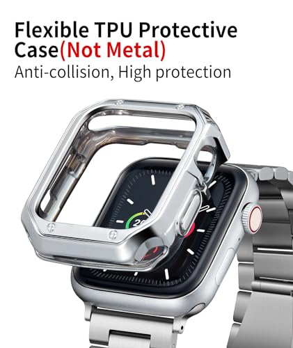 BINLUN Pasek kompatybilny z Apple Watch, metalowy, 49 mm, 46 mm, 45 mm, 44 mm, 42 mm, 41 mm, 40 mm, 38 mm, stal nierdzewna, zamienny pasek z etui z TPU, kompatybilny z paskami iWatch Series 11/10/9/8