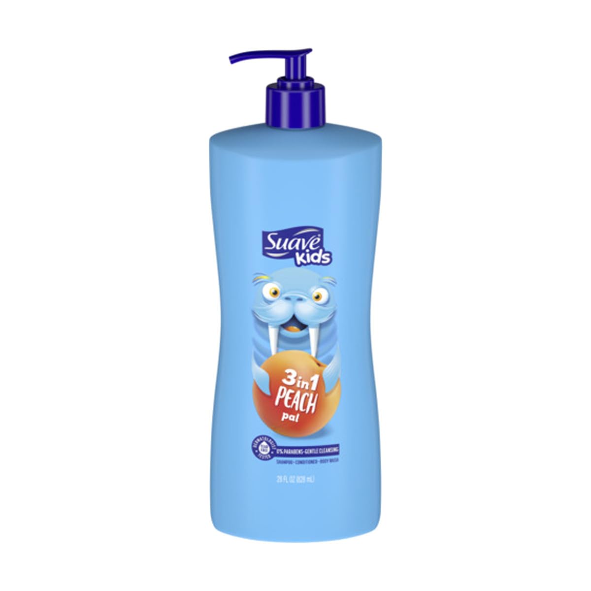 Suave Kids 3-in-1 Shampoo with Peach Pal, Tear-Free Shampoo and Conditioner, Body Wash & Soap for Kids, 828ml