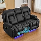 IPKIG 67' Power Reclining Loveseat Sofa, Electric Home Theater Seating with Console/4 Colors Ambient Lighting/Bluetooth Speakers/USB Ports/Built-in Outlets (Black, Loveseat Recliner)